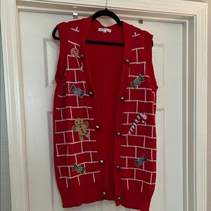 Red Holiday Vest with Candy and Gingerbread Design XL Christmas sweater